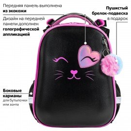 Ранец BRAUBERG SHINY, 2 отделения, с брелком, "Smiling cat", 38х28х14 см, 272040