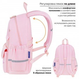 Рюкзак BRAUBERG PASTEL с термонашивками в комплекте, "Anime kitten", персиковый, 40х29х14 см, 272065