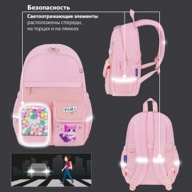 Рюкзак BRAUBERG PASTEL с термонашивками в комплекте, "Anime kitten", персиковый, 40х29х14 см, 272065