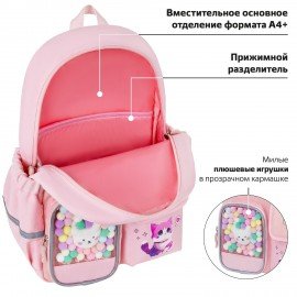 Рюкзак BRAUBERG PASTEL с термонашивками в комплекте, "Anime kitten", персиковый, 40х29х14 см, 272065