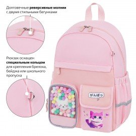 Рюкзак BRAUBERG PASTEL с термонашивками в комплекте, "Anime kitten", персиковый, 40х29х14 см, 272065