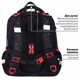 Ранец BRAUBERG LUMINOUS, 2 отделения, с брелоком, "Danger", СВЕТЯЩИЙСЯ РИСУНОК, 38х29х16 см, 272069