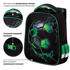 Ранец BRAUBERG KIDS START, 1 отделение, 2 кармана, "Green ball", 35х26х13 см, 272092