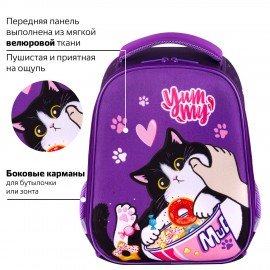 Ранец BRAUBERG KIDS START, 1 отделение, 2 кармана, "Sweet cheeks", велюровая панель, 35х26х13см, 272093