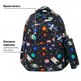 Рюкзак BRAUBERG KIDS SET, с пеналом в комплекте, 2 отделения, "Space infinity", 37x28x16 см, 272099