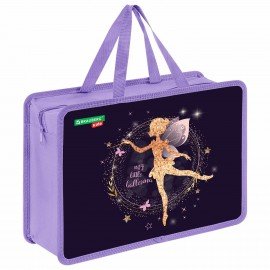 Папка на молнии с ручками BRAUBERG KIDS А4, 1 отделение, пластик, 100 мм, Gold fairy, 272117