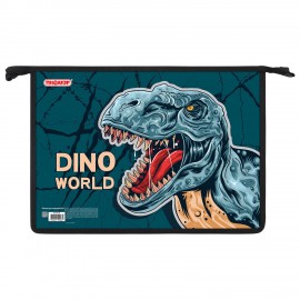 Папка для тетрадей ПИФАГОР А4, 1 отделение, картон/пластик, на молнии, "Dino world", 272131