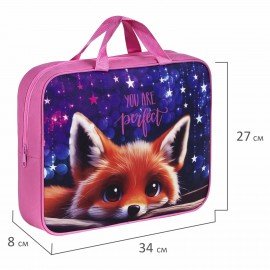 Папка на молнии с ручками BRAUBERG А4, 1 отделение, полиэстер, 80мм, Cute fox, 272176