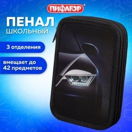 Пенал ПИФАГОР, 3 отделения, ламинированный картон, 19х11 см, "Car flash", 272254