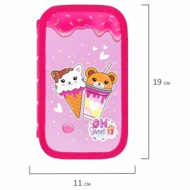 Пенал ЮНЛАНДИЯ, 2 отделения, картон с эффектом soft-touch, 19х11 см, "Candy friends", 272263