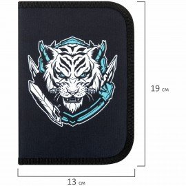 Пенал ПИФАГОР, 1 отделение, полиэстер, 19х13 см, "White tiger", 272285