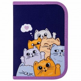 Пенал ПИФАГОР, 1 отделение, 1 откидная планка, полиэстер, 19х13 см, "Cats greetings", 272291