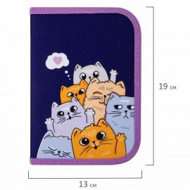 Пенал ПИФАГОР, 1 отделение, 1 откидная планка, полиэстер, 19х13 см, "Cats greetings", 272291