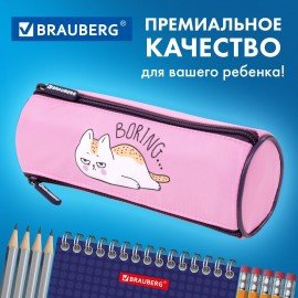 Пенал BRAUBERG, 3 отделения, нейлон, 21х7х7 см, "Lazy cat", 272306