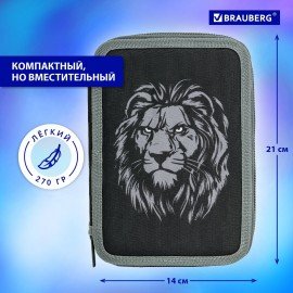 Пенал BRAUBERG, 2 отделения, полиэстер, 21х14 см, "Savage lion", 272331