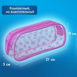 Пенал-косметичка BRAUBERG LUCENT на молнии, прозрачный, "Butterfly", 21х5х9 см, 272344