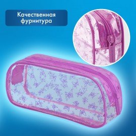 Пенал-косметичка BRAUBERG LUCENT на молнии, прозрачный, "Butterfly", 21х5х9 см, 272344