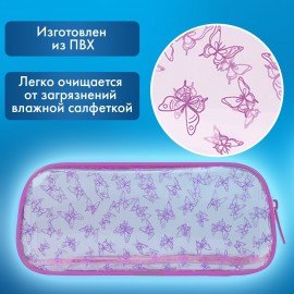 Пенал-косметичка BRAUBERG LUCENT на молнии, прозрачный, "Butterfly", 21х5х9 см, 272344