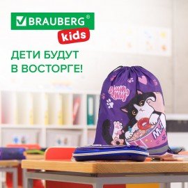 Мешок для обуви BRAUBERG KIDS, светоотражающая полоса, 46х36 см, "Sweet cheeks", 272390