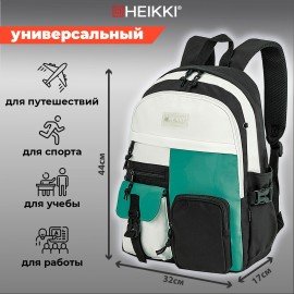 Рюкзак HEIKKI BLOCKS (ХЕЙКИ) универсальный, 2 отделения, черный/бирюзовый/бежевый, 44х32х17 см, 272562