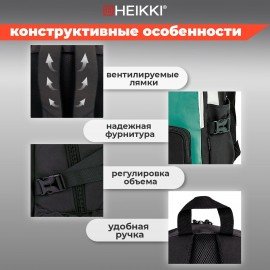 Рюкзак HEIKKI BLOCKS (ХЕЙКИ) универсальный, 2 отделения, черный/бирюзовый/бежевый, 44х32х17 см, 272562