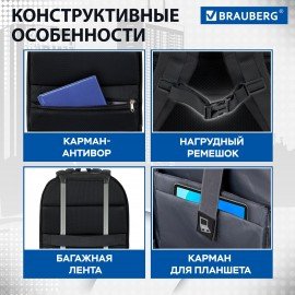 Рюкзак BRAUBERG FUNCTIONAL с отделением для ноутбука, 2 отд, карман-антивор, Safe, 44х30х20 см, 272574