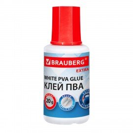 Клей ПВА УСИЛЕННЫЙ 20 г с кисточкой (бумага, фотографии, картон, дерево), BRAUBERG Extra, 272998