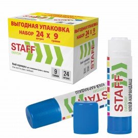 Клей-карандаш 9 г., ВЫГОДНАЯ УПАКОВКА, КОМПЛЕКТ 24 ШТУКИ, STAFF EVERYDAY, 273016