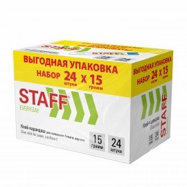 Клей-карандаш 15 г., ВЫГОДНАЯ УПАКОВКА, КОМПЛЕКТ 24 ШТУКИ, STAFF EVERYDAY, 273017