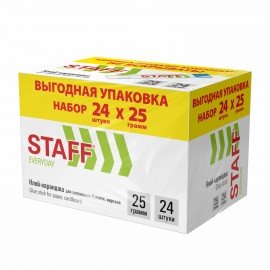 Клей-карандаш 25 г, ВЫГОДНАЯ УПАКОВКА, КОМПЛЕКТ 24 ШТУКИ, STAFF EVERYDAY, 273018