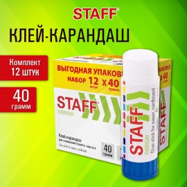 Клей-карандаш 40 г., ВЫГОДНАЯ УПАКОВКА, КОМПЛЕКТ 12 ШТУК, STAFF EVERYDAY, 273019