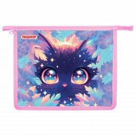 Папка для тетрадей ПИФАГОР А5, 1 отделение, пластик, на молнии, Magic kitty, 273327