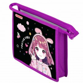 Папка для тетрадей ПИФАГОР А5, 1 отделение, пластик, на молнии, Anime sign, 273328