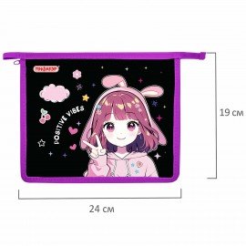 Папка для тетрадей ПИФАГОР А5, 1 отделение, пластик, на молнии, Anime sign, 273328