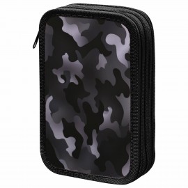 Пенал ПИФАГОР, 3 отделения, ламинированный картон, 19х11 см, Black camo, 273489