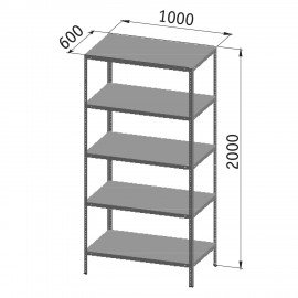 Стеллаж металлический "УНИВЕРСАЛ", 2000х1000х600 мм, УСИЛЕННЫЕ СТОЙКИ, 5 полок, регулируемые опоры, 290243
