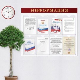 Доска-стенд "Информация" (92х80 см), 8 плоских карманов А4, BRAUBERG, 291099