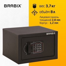 Сейф мебельный BRABIX "SF-170EL", 170х260х230 мм, электронный замок, черный, 291143, S103BR210614