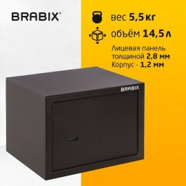 Сейф мебельный BRABIX "SF-230KL", 230х310х250 мм, ключевой замок, черный, 291146, S103BR211514