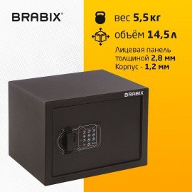 Сейф мебельный BRABIX "SF-230EL", 230х310х250 мм, электронный замок, черный, 291147, S103BR211614