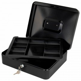 Ящик для денег, ценностей, документов, печатей, 90х240х300 мм, ключевой замок, черный, BRAUBERG, 291348