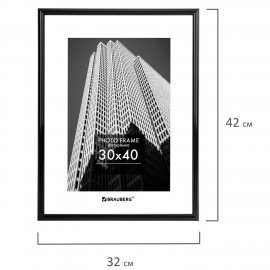 Рамка 30х40 см небьющаяся, багет 14 мм, пластик, BRAUBERG "Original", черная, 391230