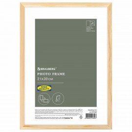 Рамка 21х30 см небьющаяся, аналог IKEA, багет 12 мм дерево, BRAUBERG "Woodray", цвет натуральный, 391360