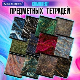 Тетради предметные, КОМПЛЕКТ 12 ПРЕДМЕТОВ, "MARBLE", 48 л., SoftTouch, фольга, BRAUBERG, 404326