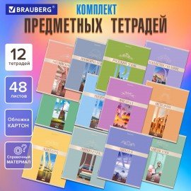 Тетради предметные, КОМПЛЕКТ 12 ПРЕДМЕТОВ, "DELIGHT", 48 л., обложка картон, BRAUBERG, 404606