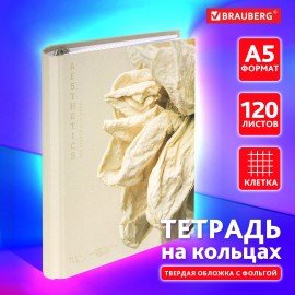 Тетрадь на кольцах А5 175х215мм, 120л, твердый картон, фольга, клетка,BRAUBERG,Classic, 404722