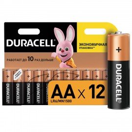 Батарейки КОМПЛЕКТ 12 шт., DURACELL Basic, AA (LR06, 15А), алкалиновые, пальчиковые, блистер