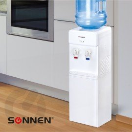 Кулер для воды SONNEN FS-01, напольный, НАГРЕВ/ОХЛАЖДЕНИЕ ЭЛЕКТРОННОЕ, 2 крана, белый, 452419