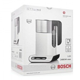 Чайник BOSCH TWK8611P, 1,5 л, 2400 Вт, закрытый нагревательный элемент, нержавеющая сталь, белый