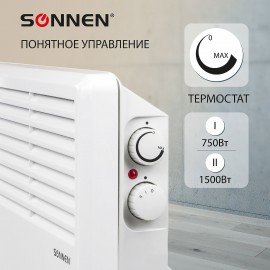 Обогреватель-конвектор SONNEN X-1500, 1500 Вт, напольная/настенная установка, белый, 453495